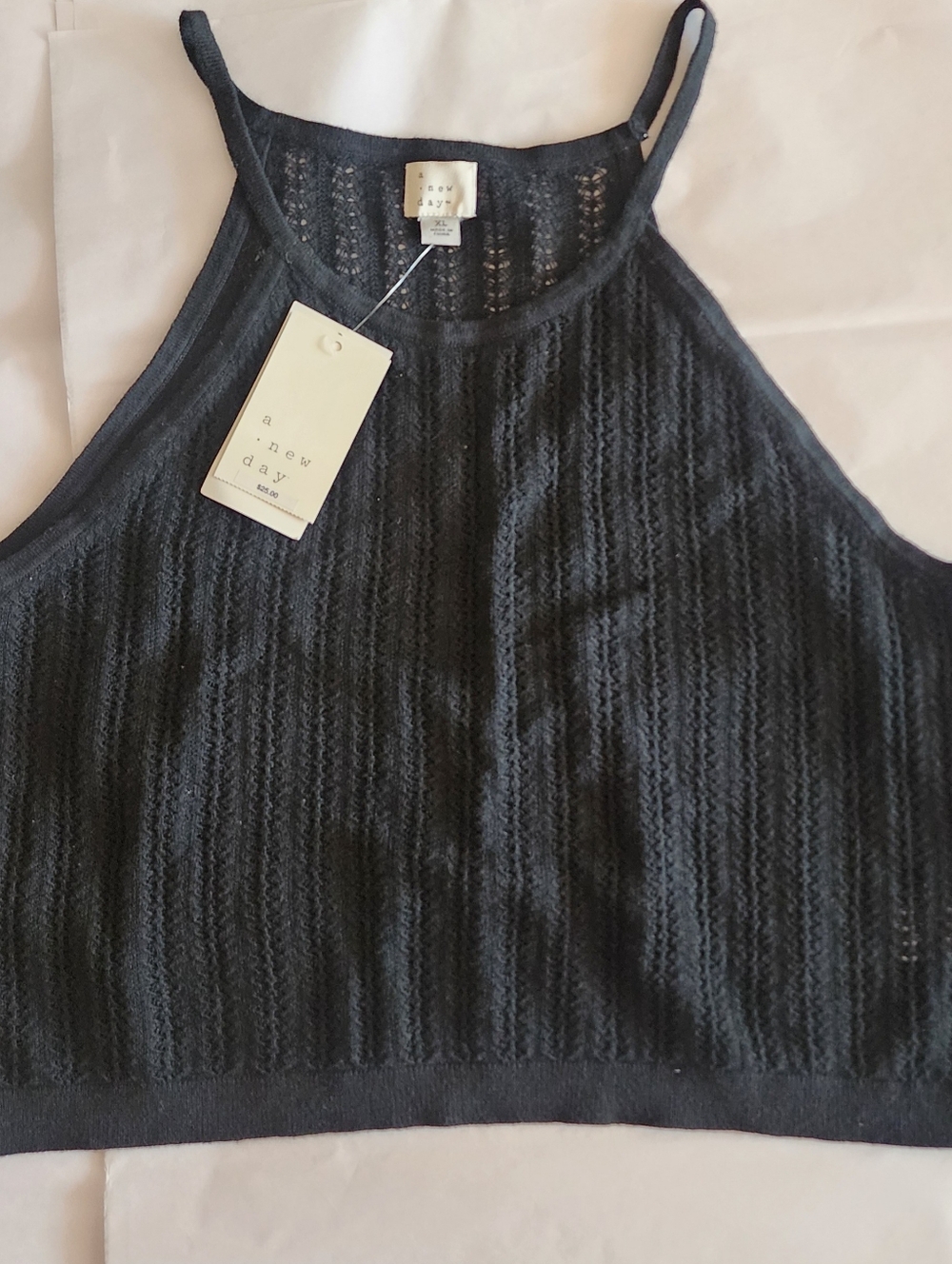 Black Crochet Knit Halter Crop Top XL Target FESTIVAL BOHO SUMMER NWT